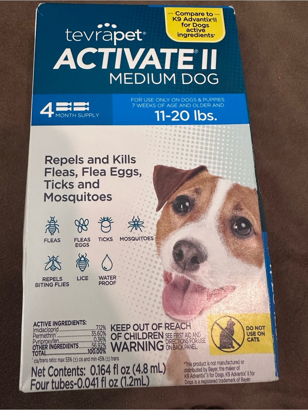 tevra pet Activate II Flea & Tick Treatment for Medium Dogs (Brown & White) 4 tx